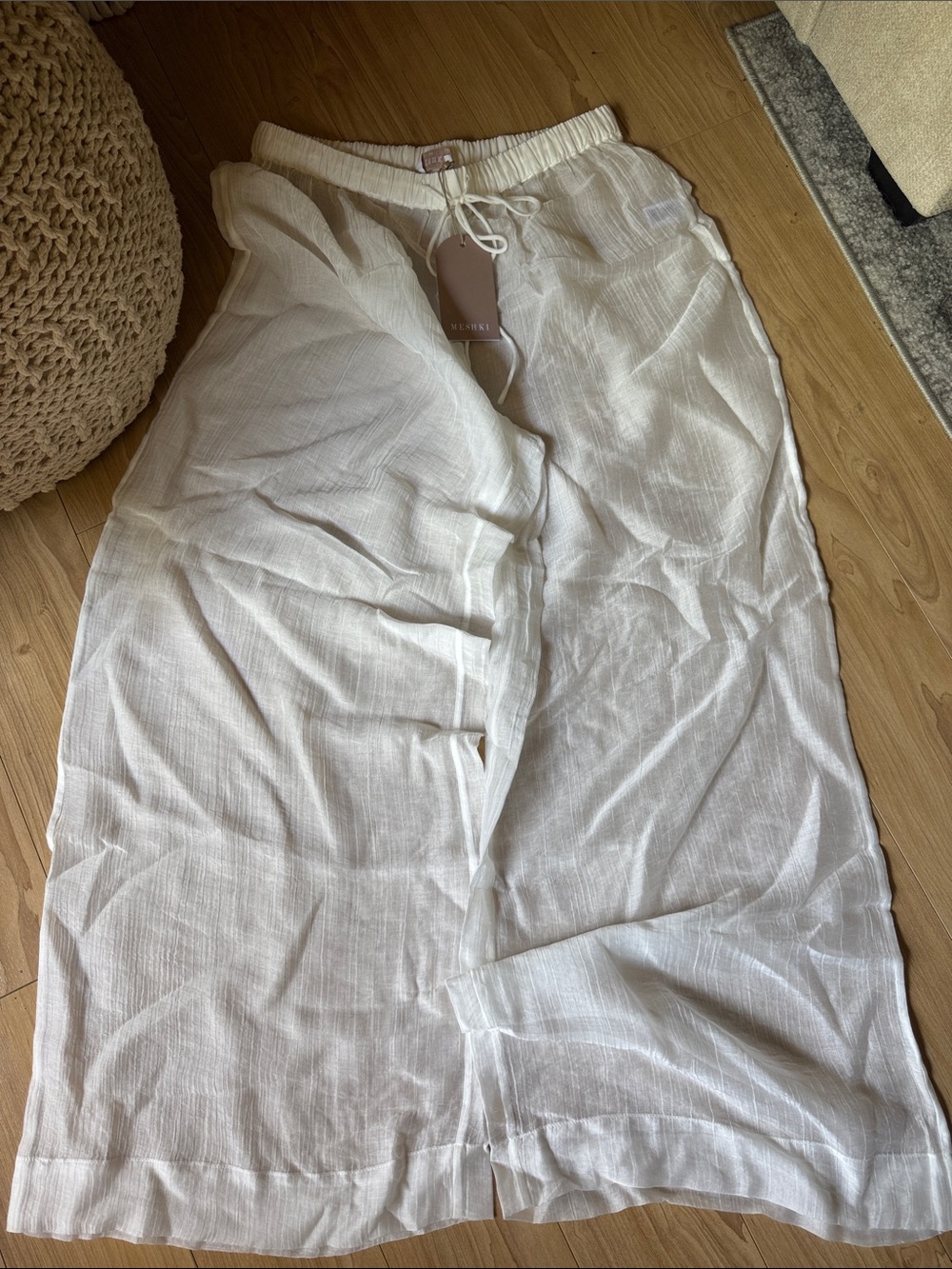 Meshki Leilani Sheer Drawstring Wide leg pants